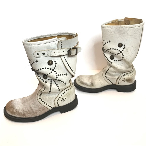 ASH Studded Boots Buckle Strap Distressed Engineer - Picture 4 of 15
